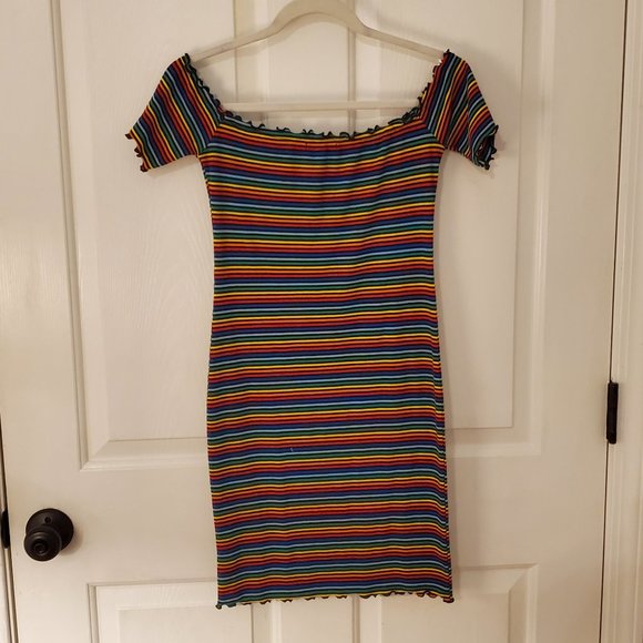 Rainbow Bodycon Dress - Size Large - Picture 1 of 2